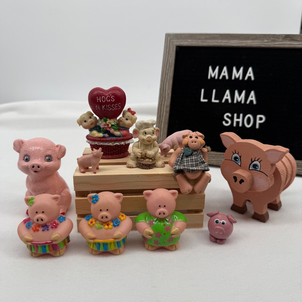 Vintage Unbranded Pig Figurine Lot Mix 11pc Hula‎ Chef Valentine Decor